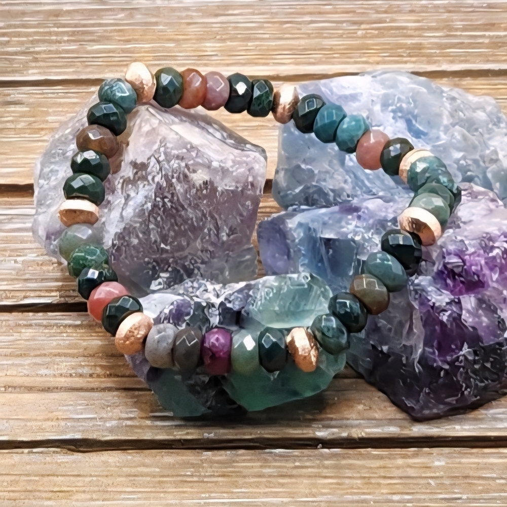 Fancy Jasper and Rose Gold Beaded Bracelet